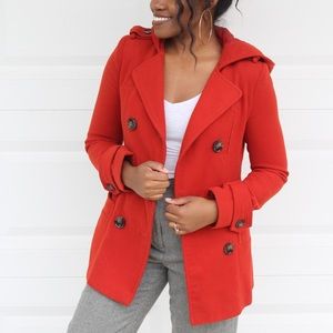 Forever21 Burnt Orange Hooded Pea Coat